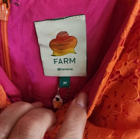 Farm Rio Elegant Orange Lace Midi Dress - Picture 5 of 8
